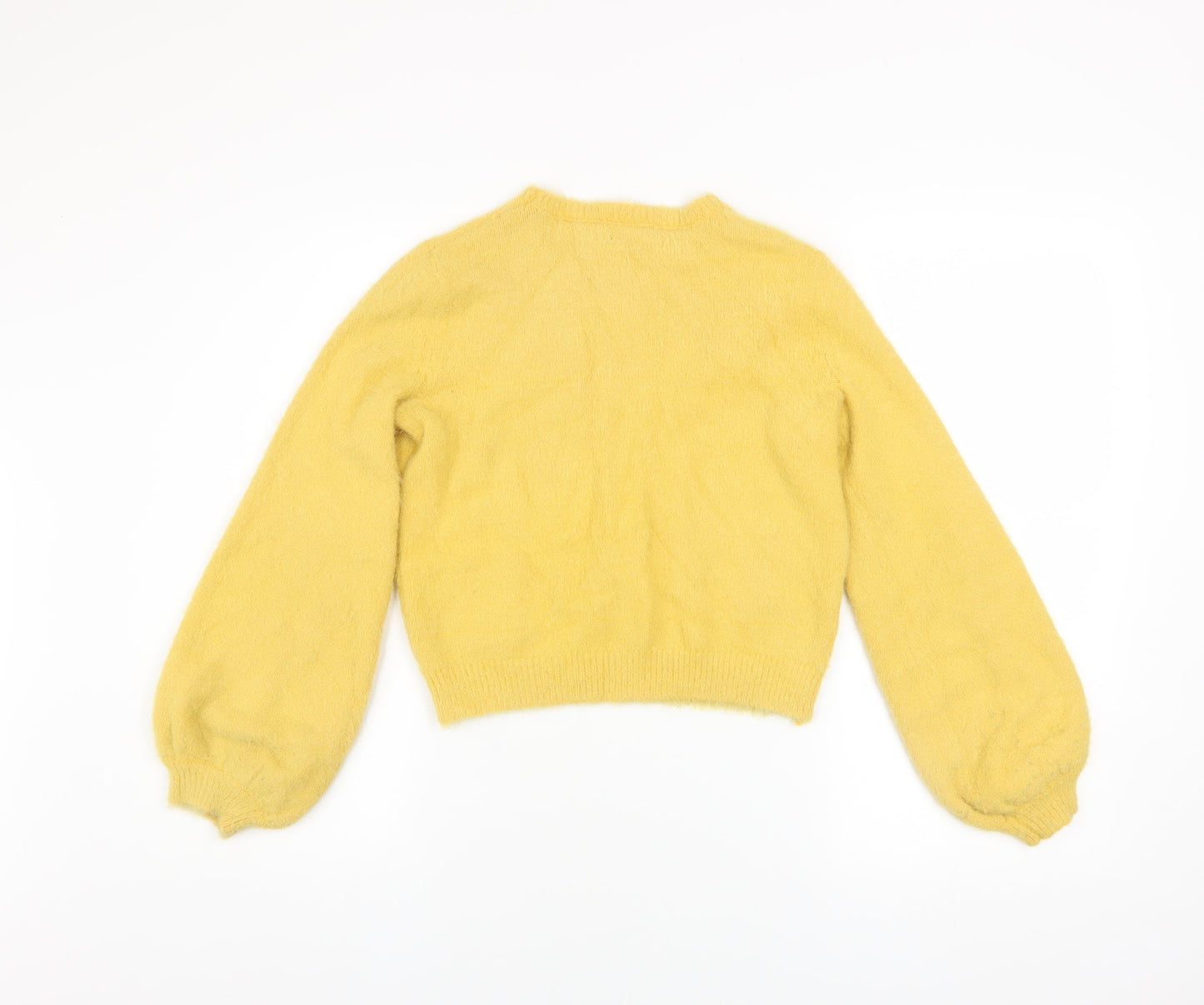 Bershka Girls Yellow Pullover Jumper XS Soft Knit Crew Neck Sweater