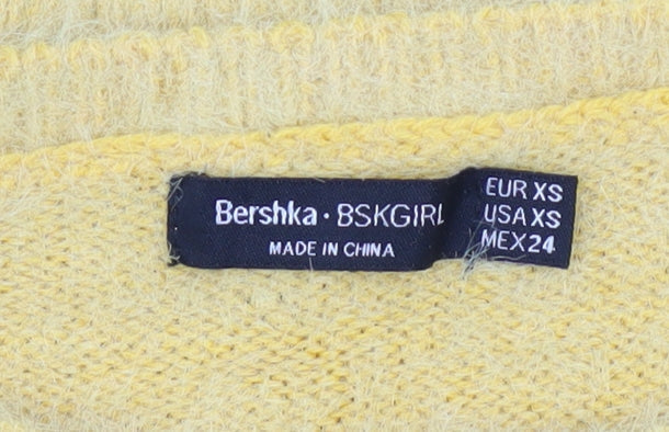 Bershka Girls Yellow Pullover Jumper XS Soft Knit Crew Neck Sweater