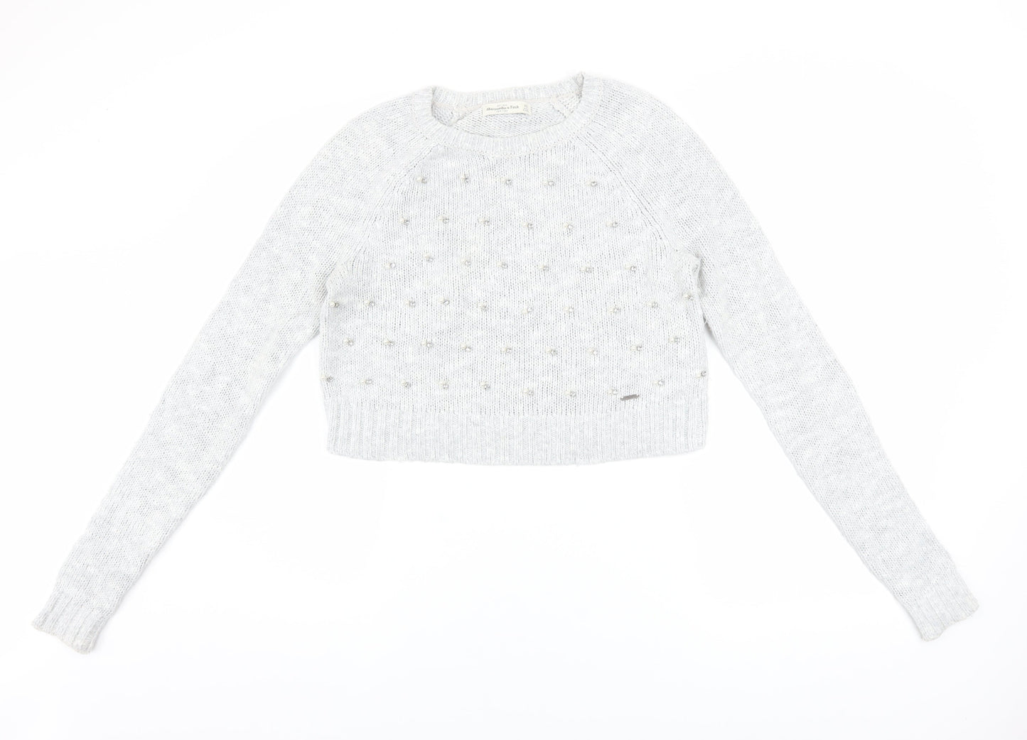 Abercrombie & Fitch Women’s Grey Beaded Knit Crew Neck Jumper XS