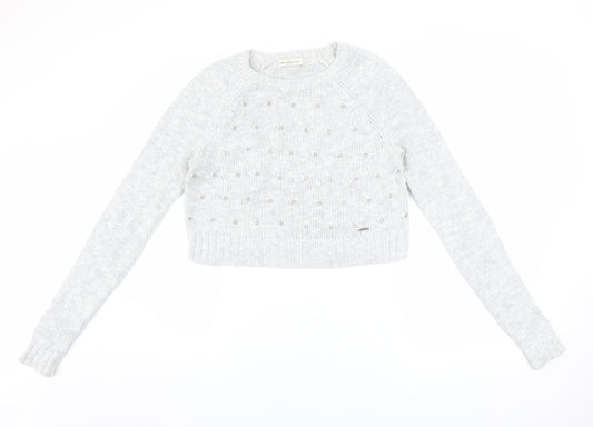 Abercrombie & Fitch Women’s Grey Beaded Knit Crew Neck Jumper XS