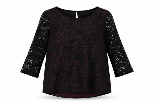 Front view of Dunnes Women’s Black Floral Tunic Blouse UK 14 3/4 Sleeve Sheer