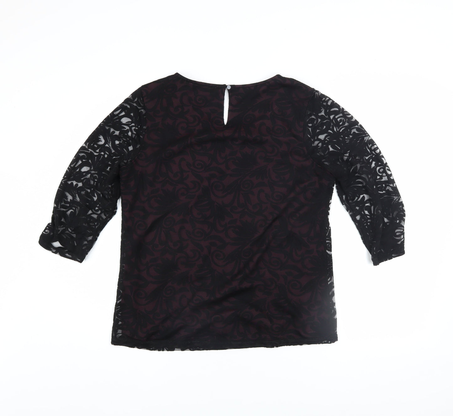 Dunnes Stores Women’s Black Floral Tunic Blouse UK 14 3/4 Sleeve Sheer