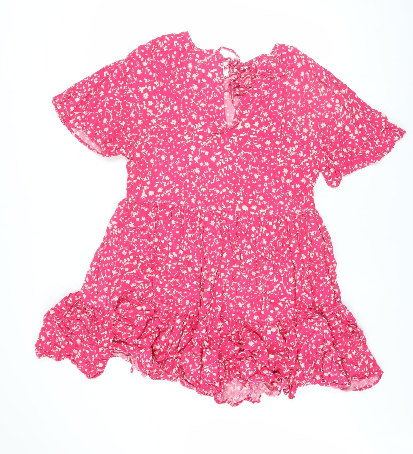 Next Women’s Pink Floral Viscose Short Skater Dress Size 14