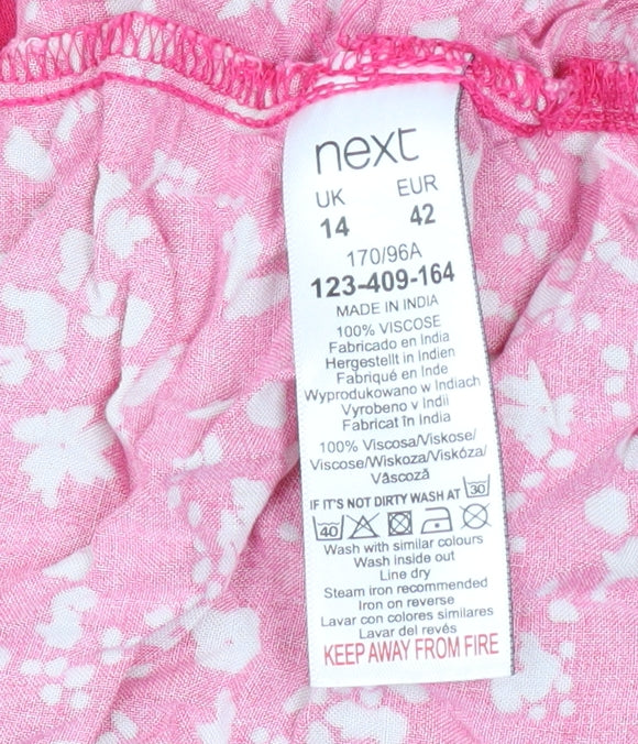 Next Women’s Pink Floral Viscose Short Skater Dress Size 14