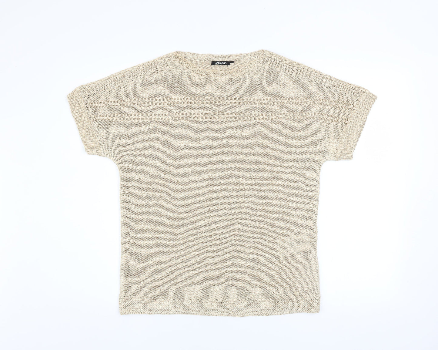 Olsen Women Beige Knit Relaxed Fit Short Sleeve Blouse Size 8
