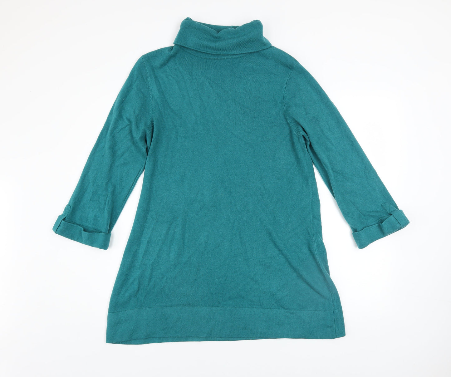 Wallis Women Green Shift Knit Roll Neck Knee Length Dress Size 14