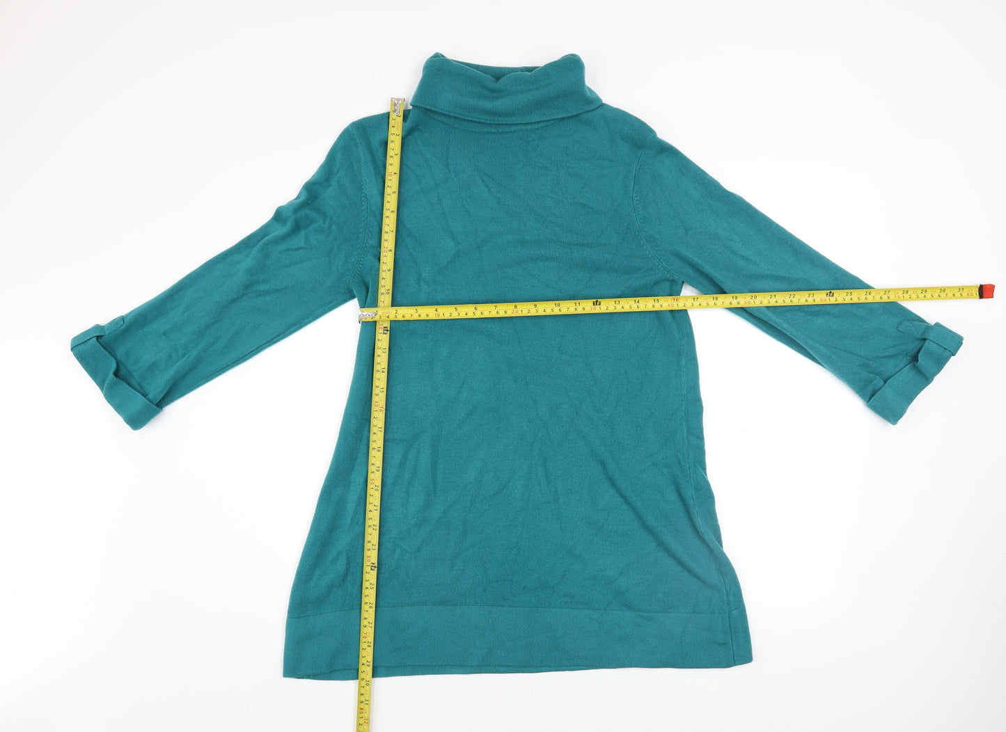 Wallis Women Green Shift Knit Roll Neck Knee Length Dress Size 14