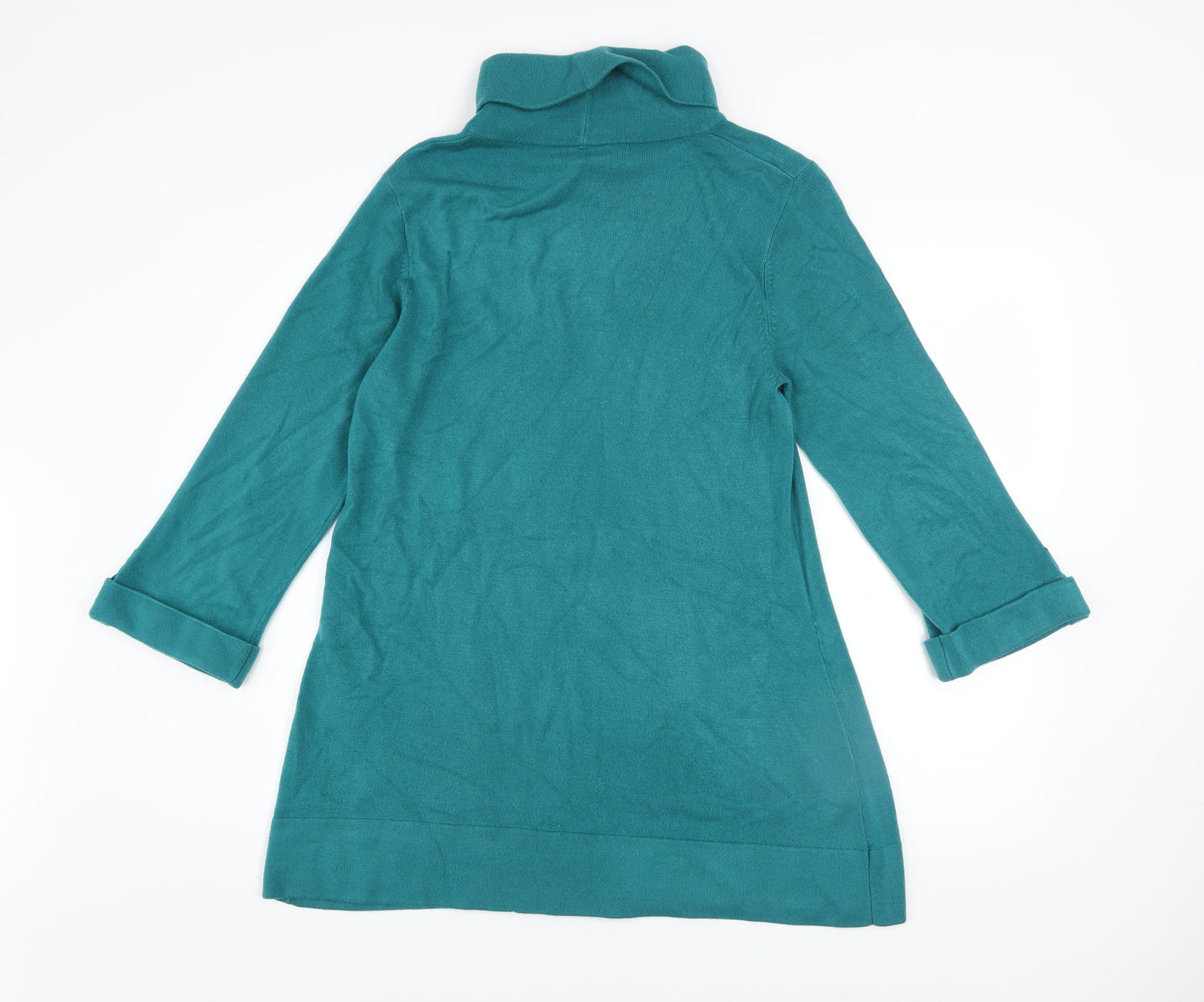 Wallis Women Green Shift Knit Roll Neck Knee Length Dress Size 14