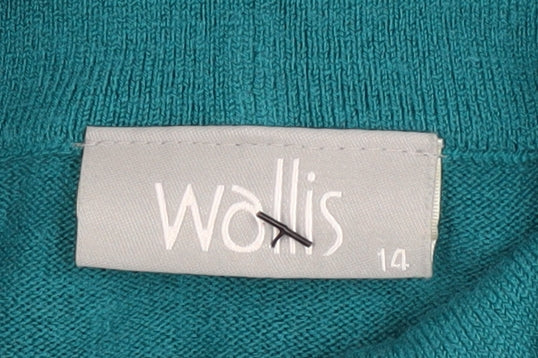 Wallis Women Green Shift Knit Roll Neck Knee Length Dress Size 14