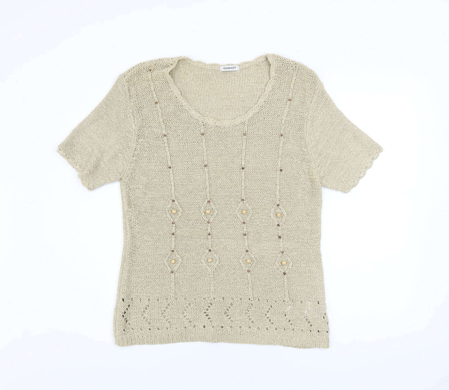 Damart Women’s Beige Knit Beaded Short Sleeve Blouse Size 18/20