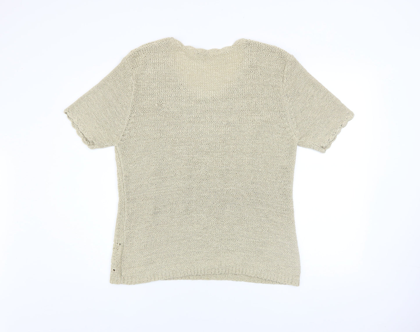 Damart Women’s Beige Knit Beaded Short Sleeve Blouse Size 18/20