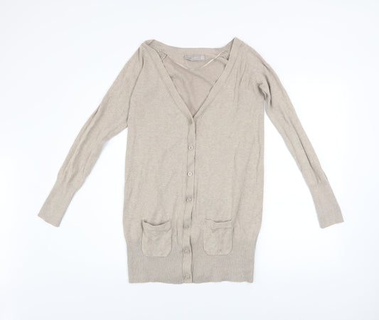 Zara Men Beige Cotton Knit Cardigan S Regular Fit Long Sleeve