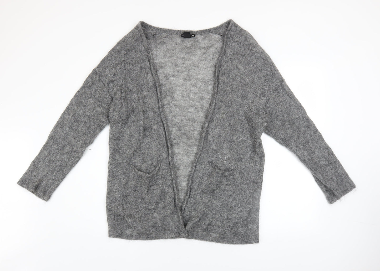 H&M Women’s Grey Mohair Blend Open Knit Long Sleeve Cardigan M