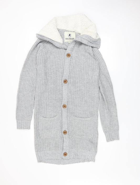 SoulCal & Co Womens Grey Hooded Lined Knit Coatigan Size 8