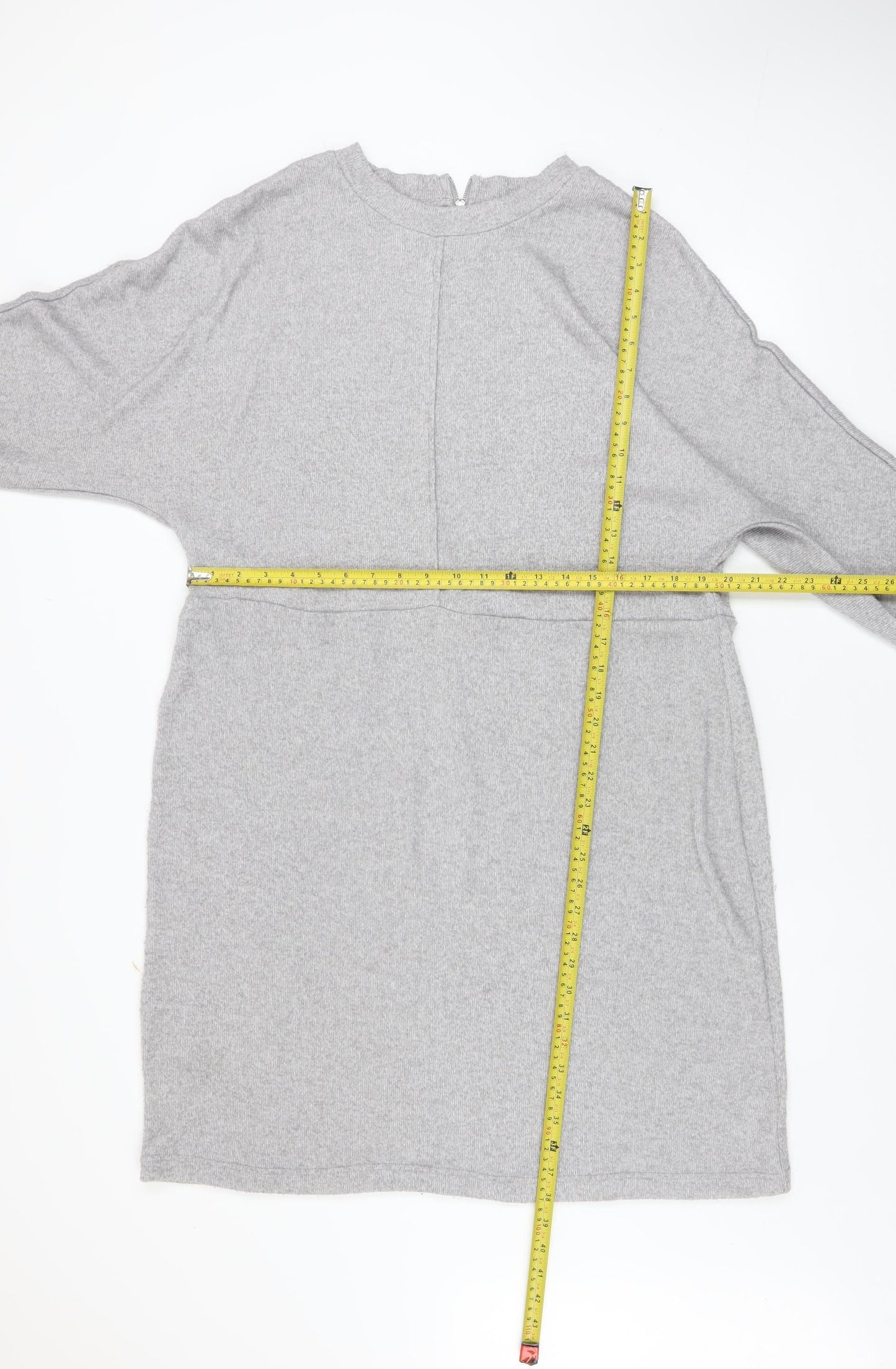 Next Women Grey Shift Knit Dress Size 20 Long Sleeve Zip Detail