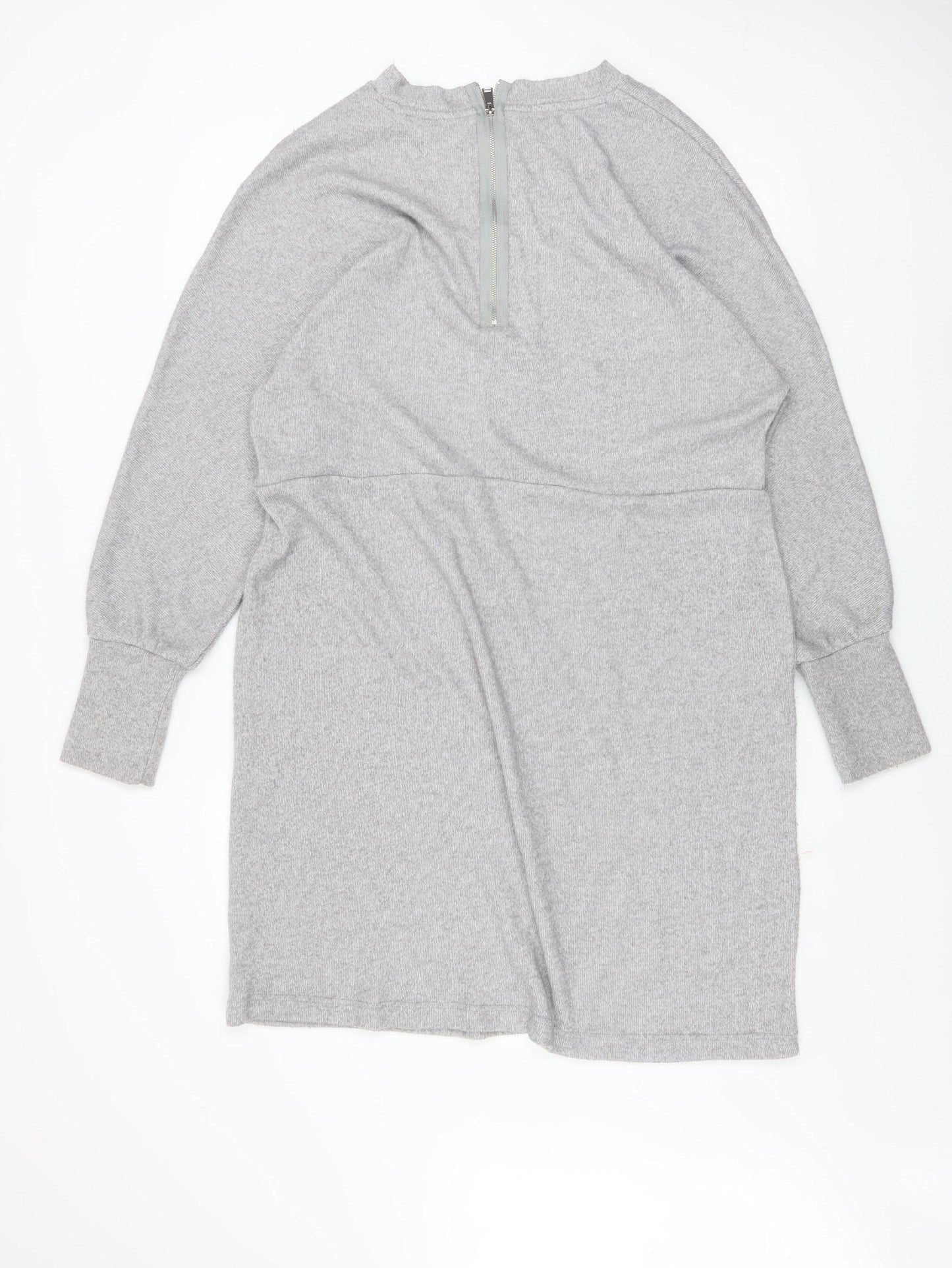 Next Women Grey Shift Knit Dress Size 20 Long Sleeve Zip Detail
