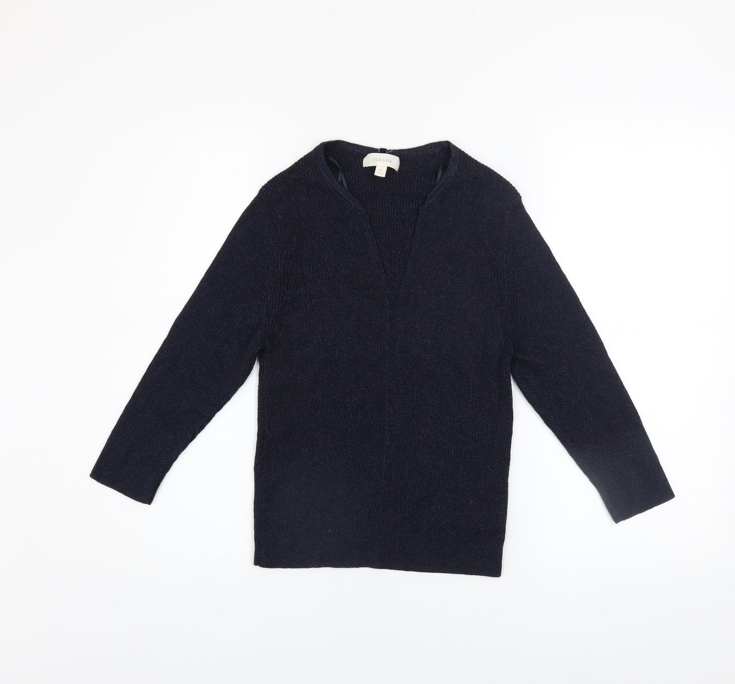 Marks and Spencer Per Una Women's Blue V-Neck Knit Jumper Size 10