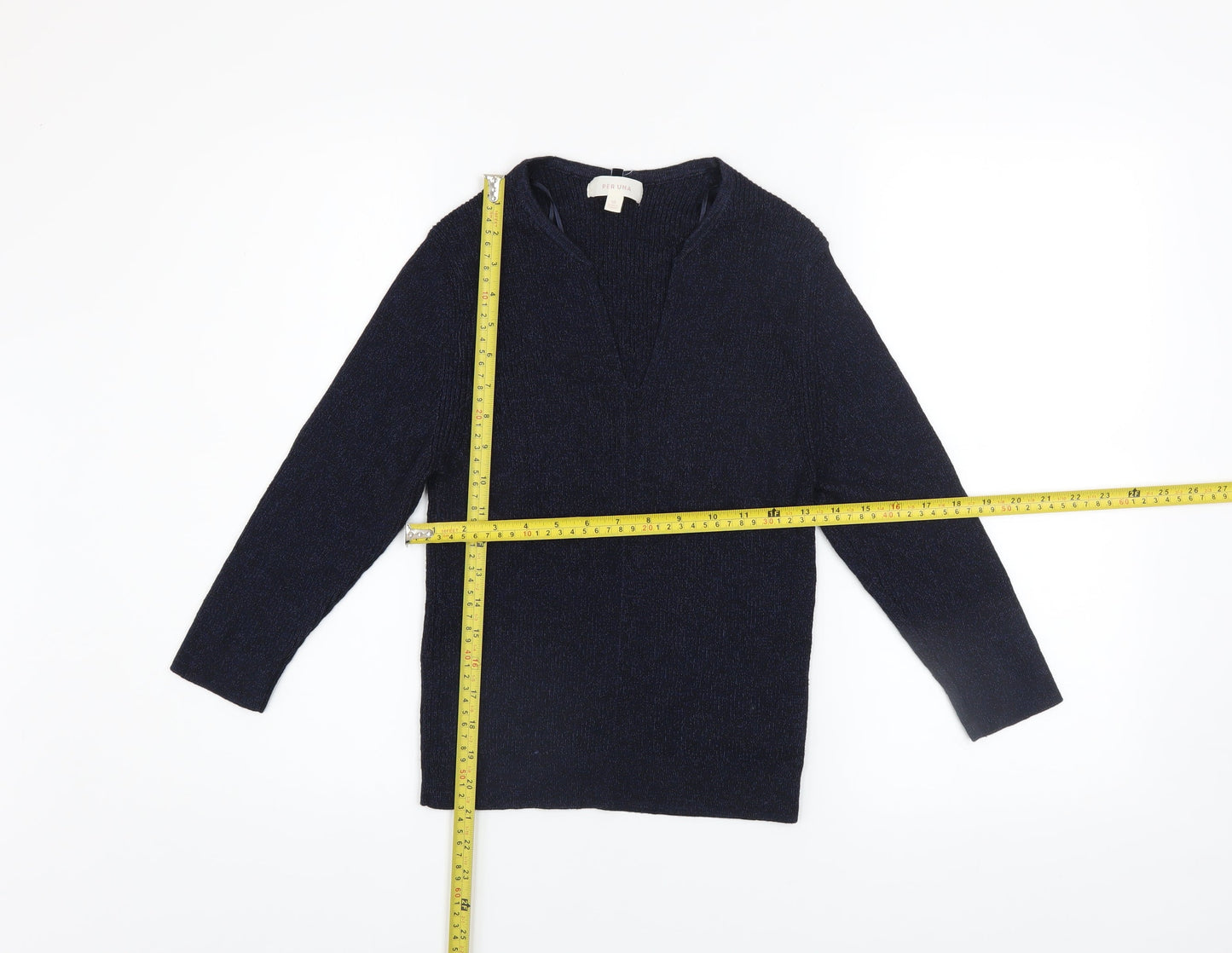 Marks and Spencer Per Una Women's Blue V-Neck Knit Jumper Size 10