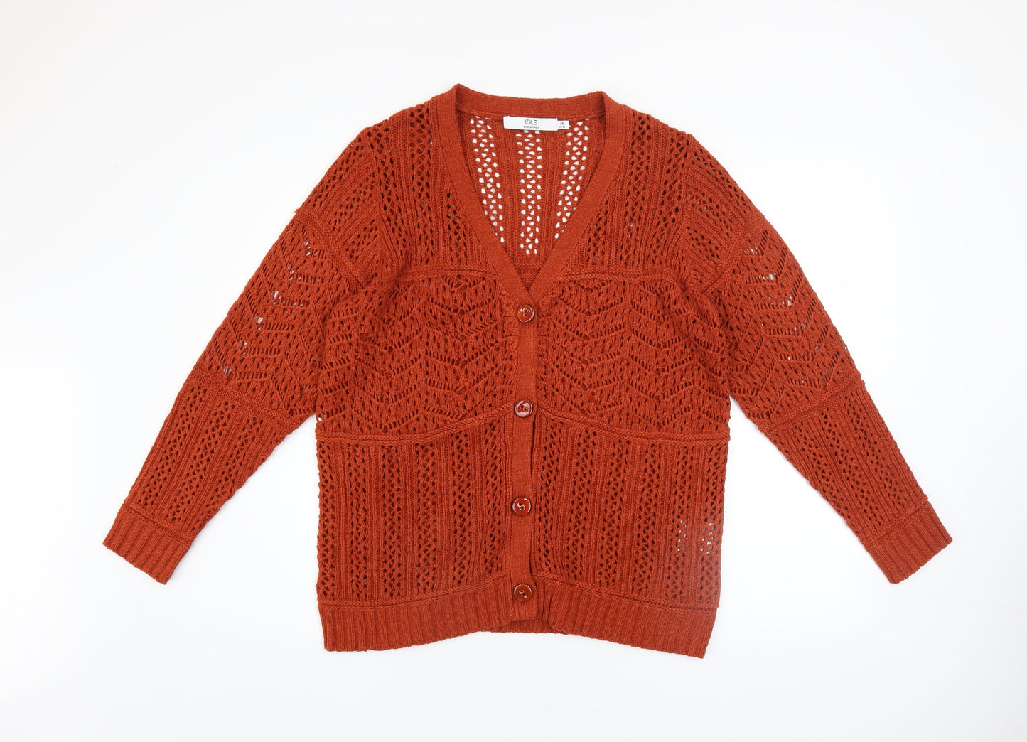 Isle Essentials Women's Brown Open-Knit Cardigan Size 14-16