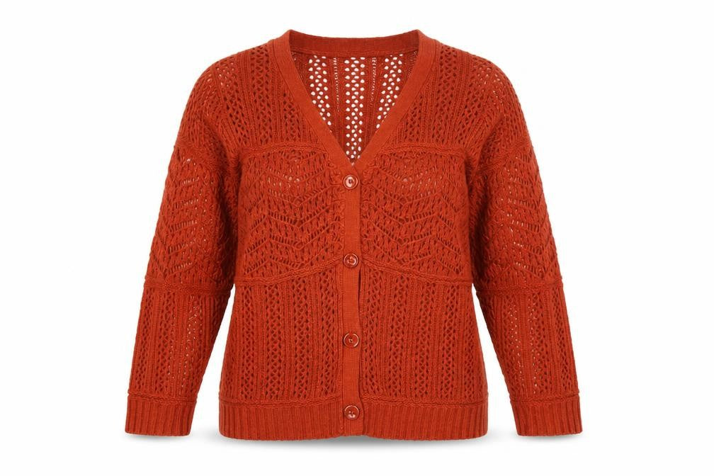 Isle Essentials Women's Brown Open-Knit Cardigan Size 14-16