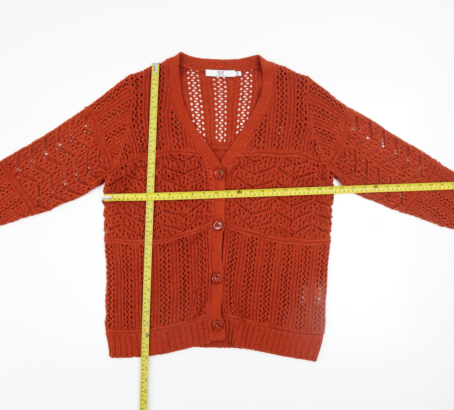 Isle Essentials Women's Brown Open-Knit Cardigan Size 14-16