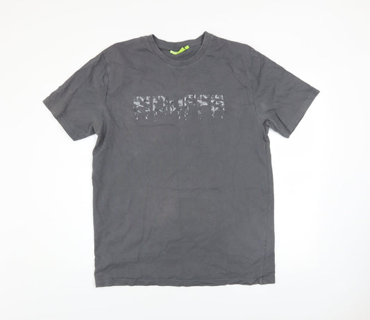 Duffs Men's Grey Graphic Print Cotton T-Shirt Size L