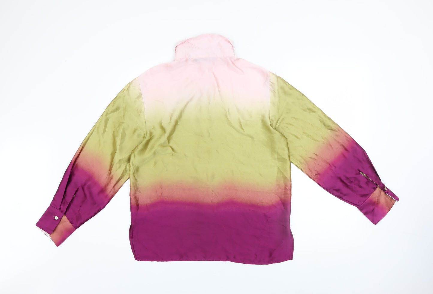 Zara Womens Pink Green Ombre Gradient Long Sleeve Button-Up Shirt Size S