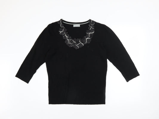 Marks and Spencer Per Una Womens Black Viscose Blend V-Neck 3/4 Sleeve Jumper Size 16