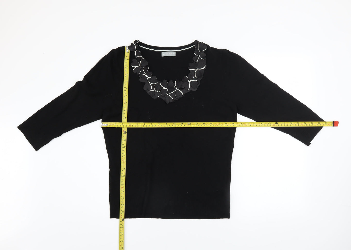 Marks and Spencer Per Una Womens Black Viscose Blend V-Neck 3/4 Sleeve Jumper Size 16