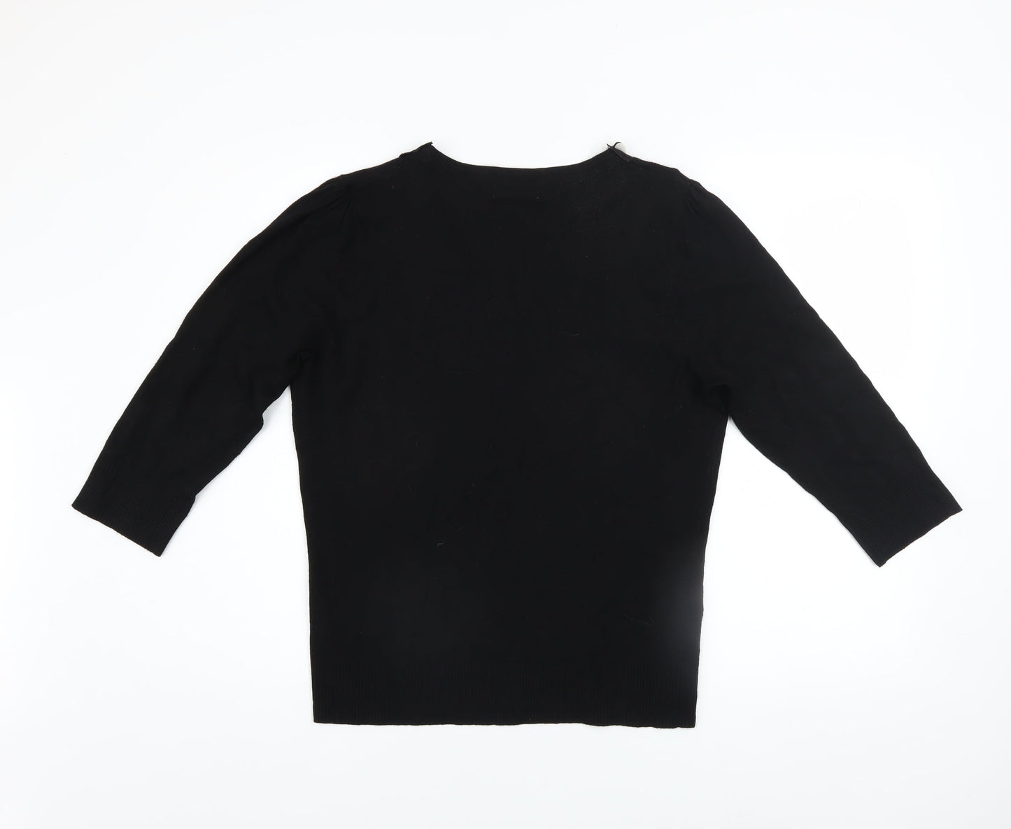 Marks and Spencer Per Una Womens Black Viscose Blend V-Neck 3/4 Sleeve Jumper Size 16