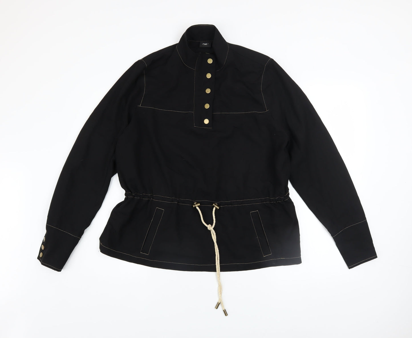 NÜ Denmark Black Small Women's Henley Pullover Sweatshirt with Button Detail
