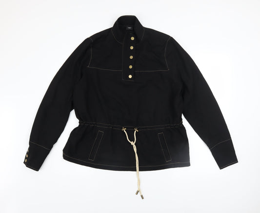 NÜ Denmark Black Small Women's Henley Pullover Sweatshirt with Button Detail