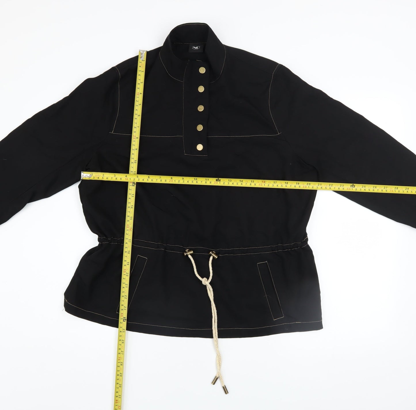 NÜ Denmark Black Small Women's Henley Pullover Sweatshirt with Button Detail