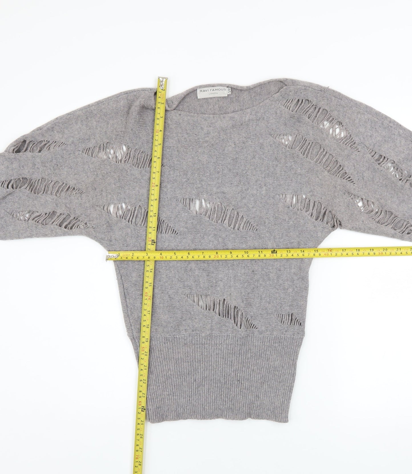 Ravi Famous Women’s Grey Wool Blend Distressed Balloon Sleeve Jumper S