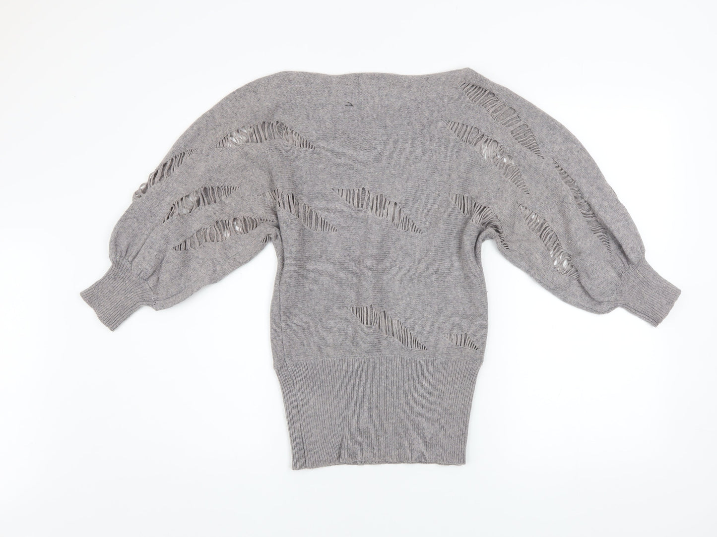 Ravi Famous Women’s Grey Wool Blend Distressed Balloon Sleeve Jumper S