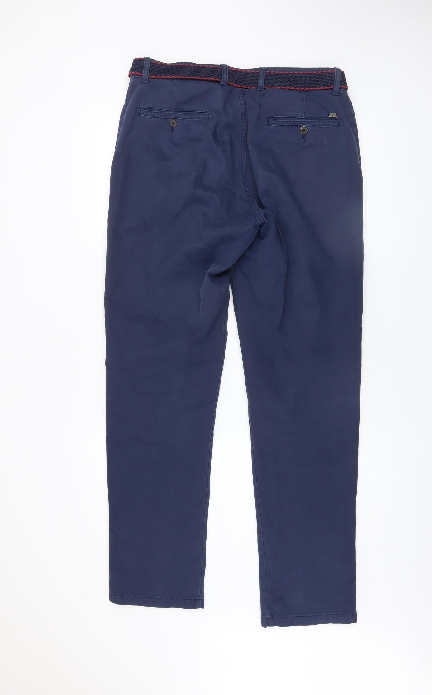 LCDN Men’s Blue Chino Trousers Size 34 Regular Fit Belted Cotton Blend