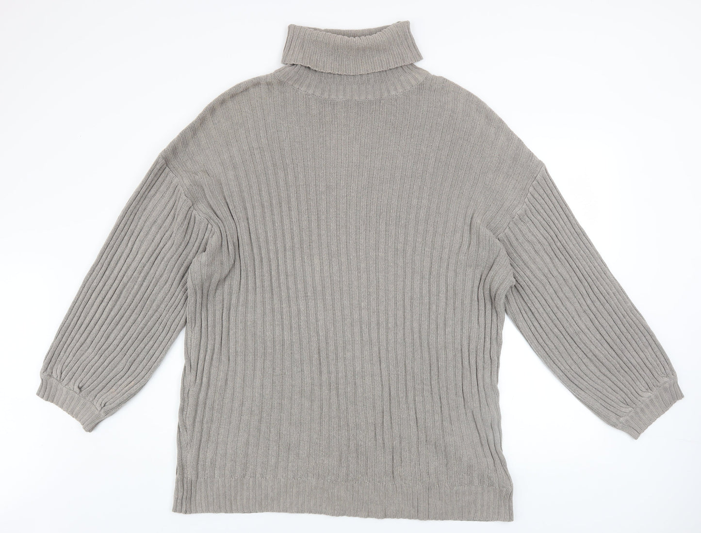 Urban Outfitters Men’s Grey Roll Neck Chunky-Knit Jumper Size L