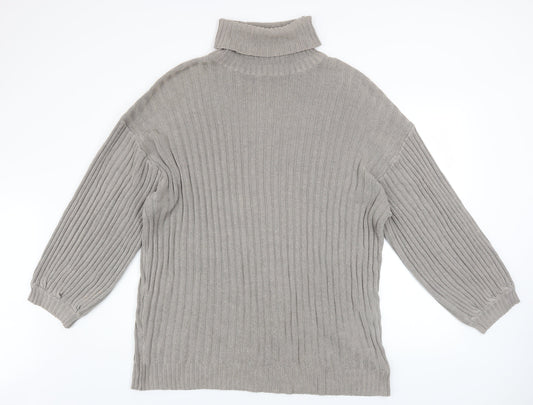 Urban Outfitters Men’s Grey Roll Neck Chunky-Knit Jumper Size L