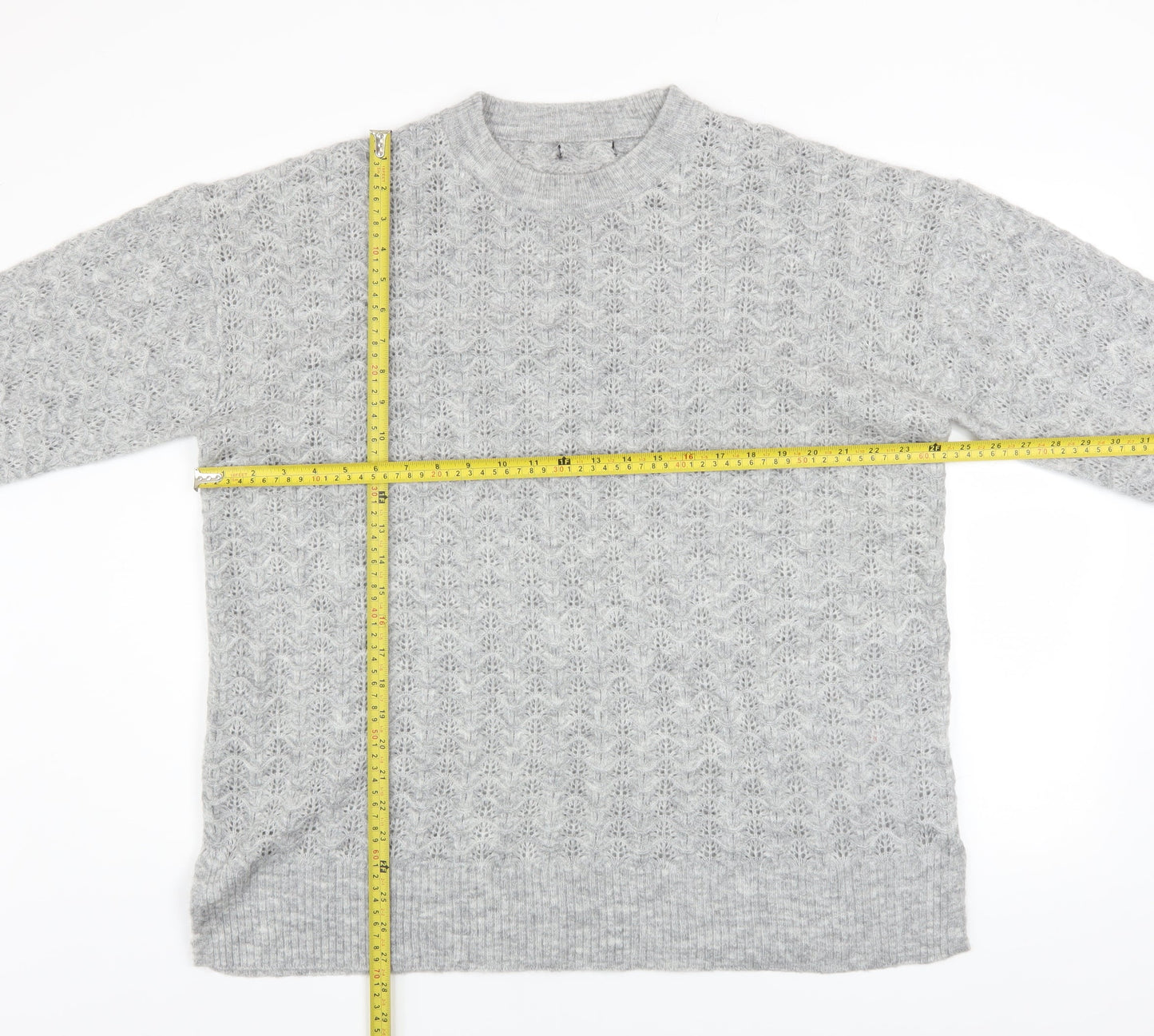 New Look Women’s Grey Open-Knit Crew Neck Jumper XL