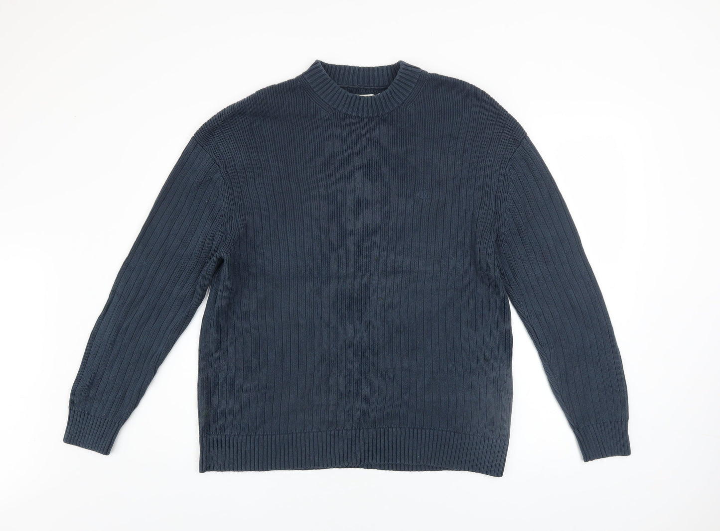 Calvin Klein Jeans Men's Blue Cotton Ribbed Crew Neck Jumper Size M