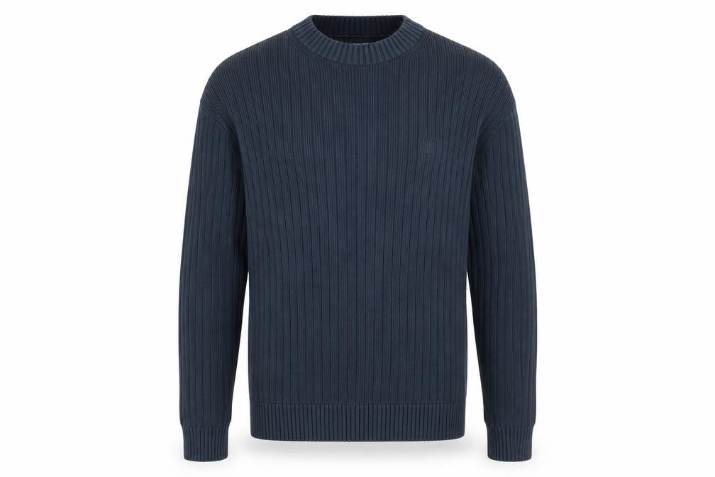 Calvin Klein Jeans Men's Blue Cotton Ribbed Crew Neck Jumper Size M