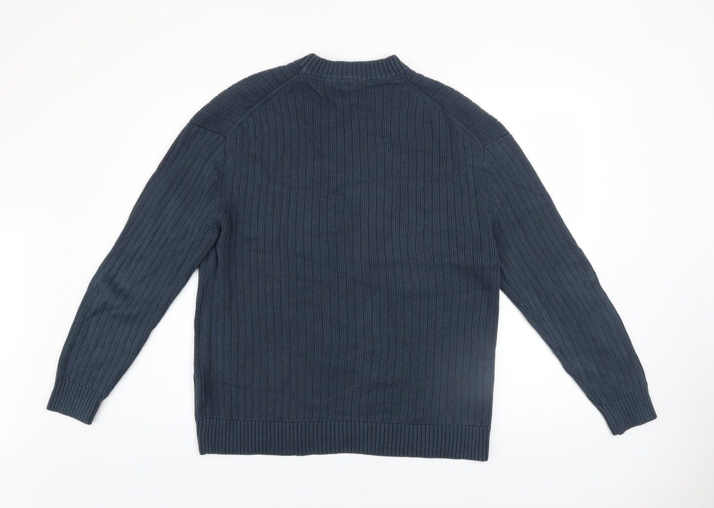 Calvin Klein Jeans Men's Blue Cotton Ribbed Crew Neck Jumper Size M