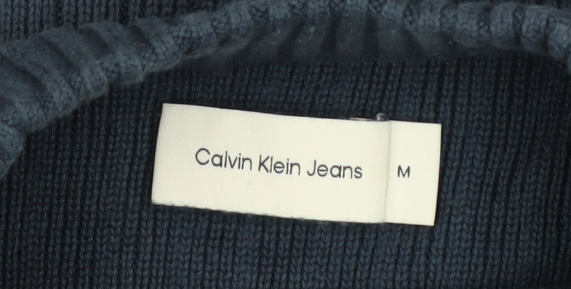 Calvin Klein Jeans Men's Blue Cotton Ribbed Crew Neck Jumper Size M