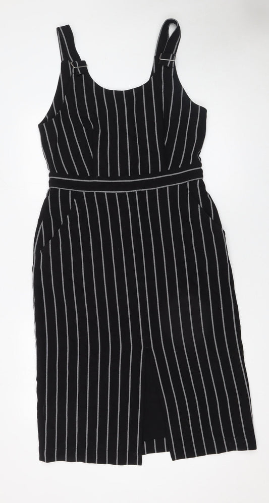 Oliver Bonas Women's Black Striped Pinafore Dress Size 12