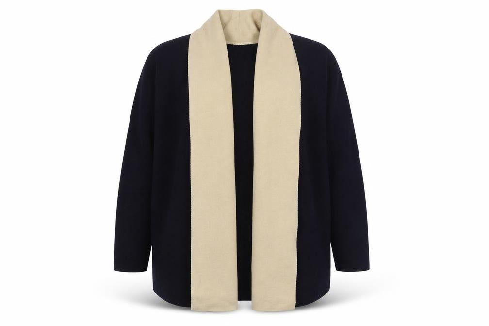 Marks & Spencer Women’s Beige & Black Wool Blend Open Cardigan UK 14