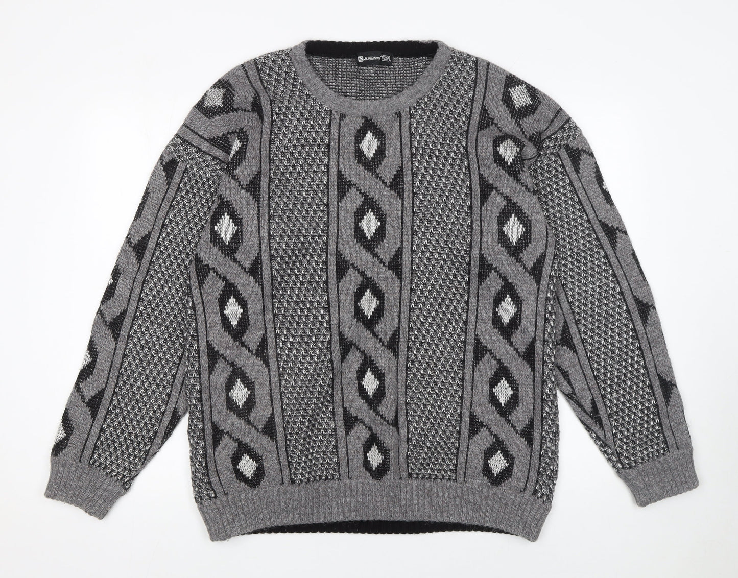 Marks and Spencer Men Grey Geometric Chunky Knit Pullover Jumper 2XL