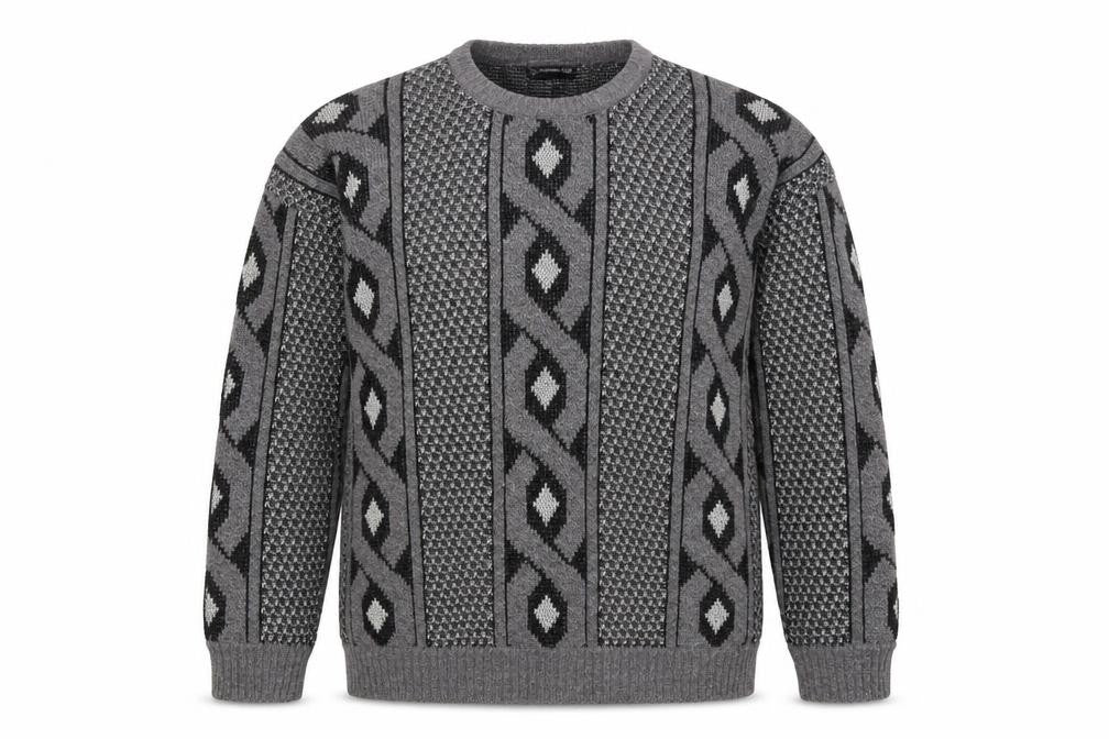 Marks & Spencer Men Grey Geometric Chunky Knit Pullover Jumper 2XL