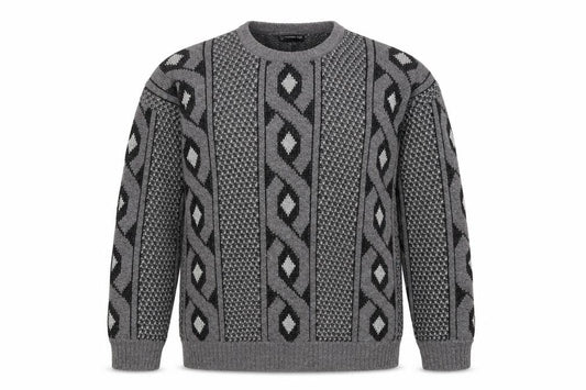 Marks & Spencer Men Grey Geometric Chunky Knit Pullover Jumper 2XL