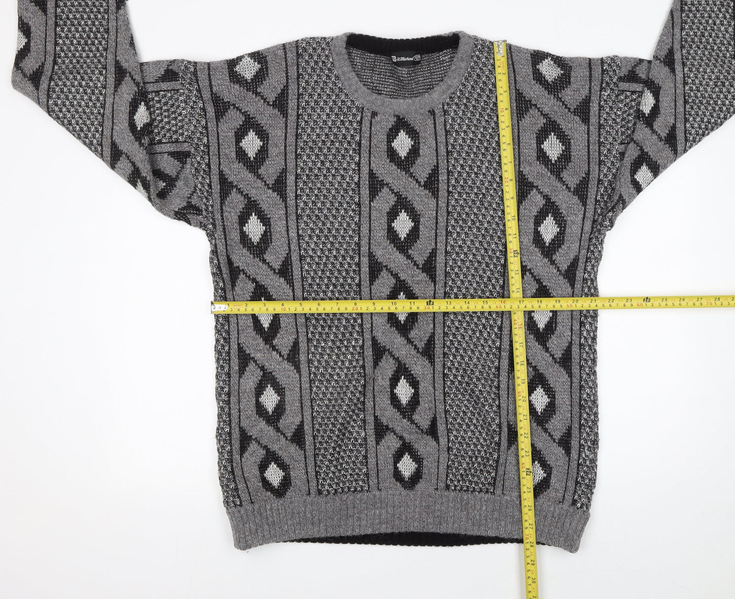 Marks and Spencer Men Grey Geometric Chunky Knit Pullover Jumper 2XL