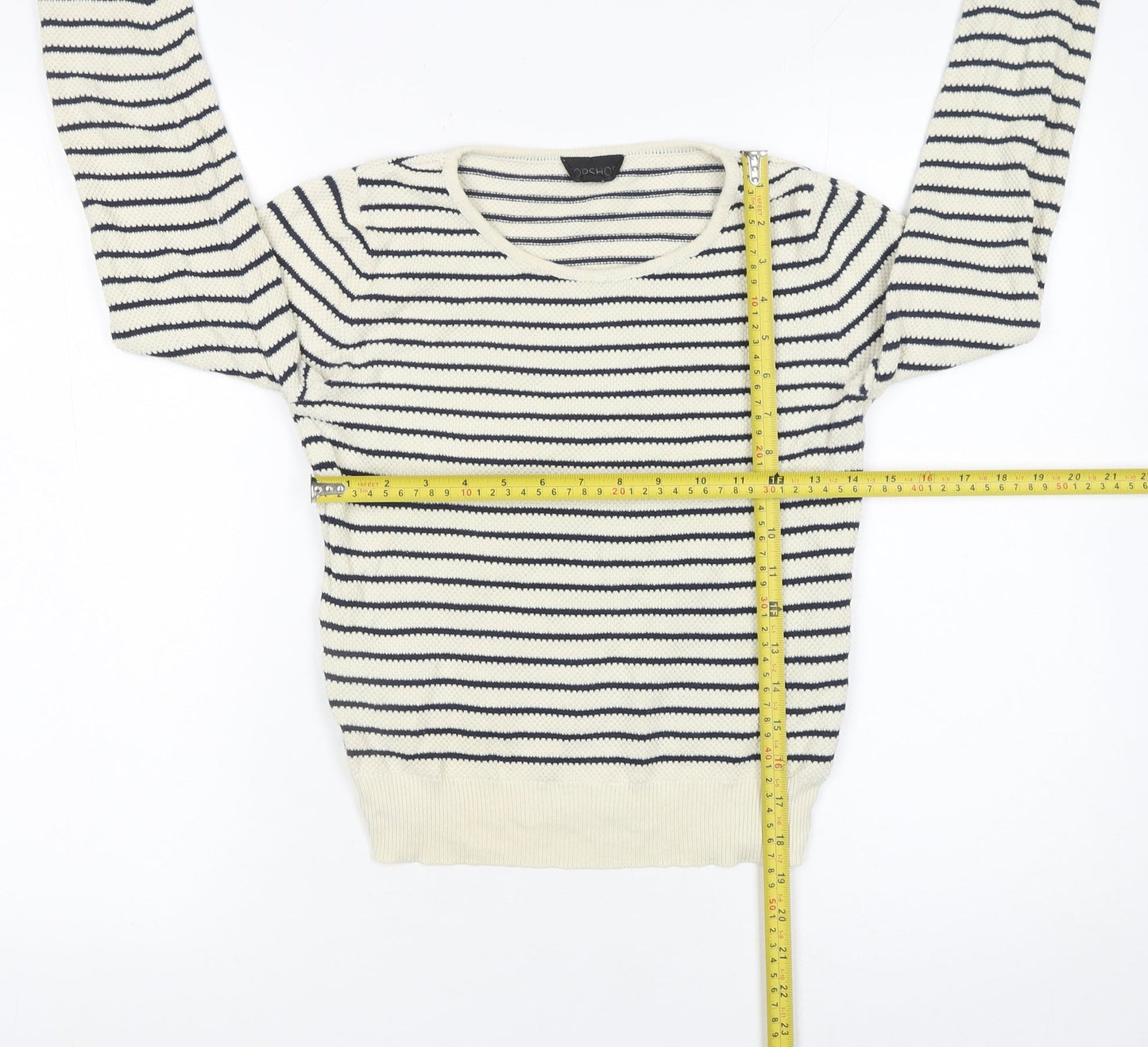 Topshop Women’s Ivory Navy Striped Cotton Knit Jumper Size 8